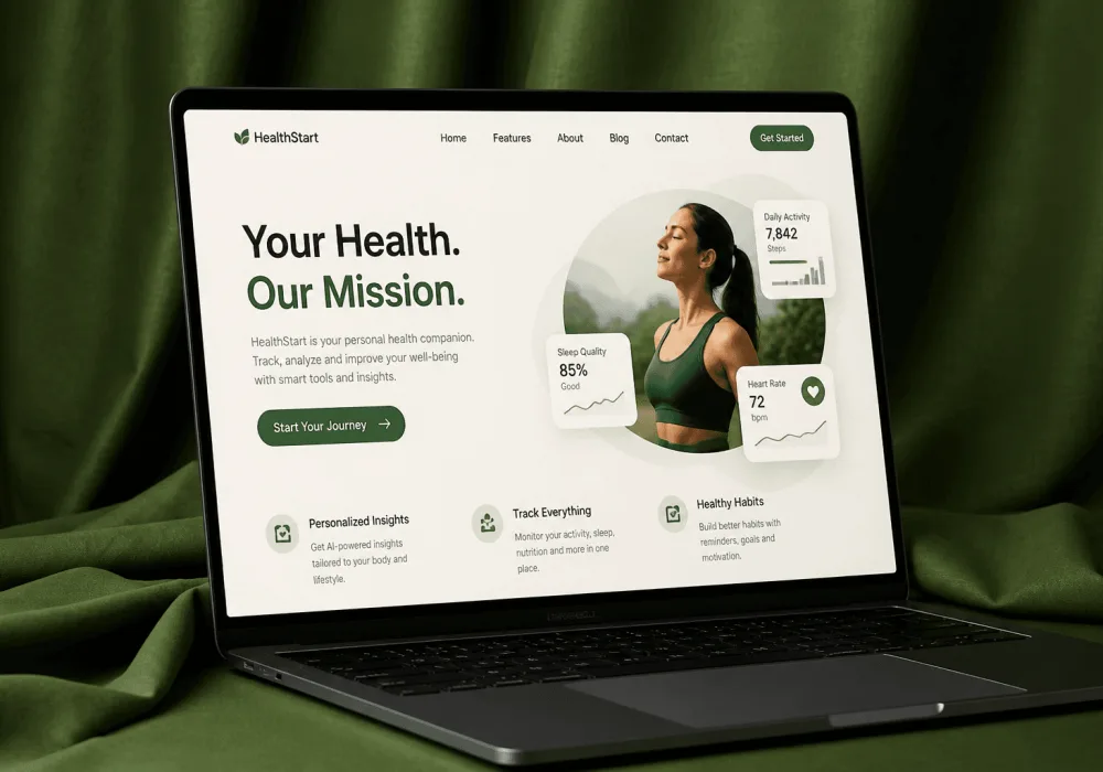 Health platform landing page on a laptop